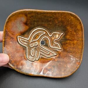 Soap dish Hand made Signed Cyd Brown Whale 5 inches Glazed Pottery Boho Coastal